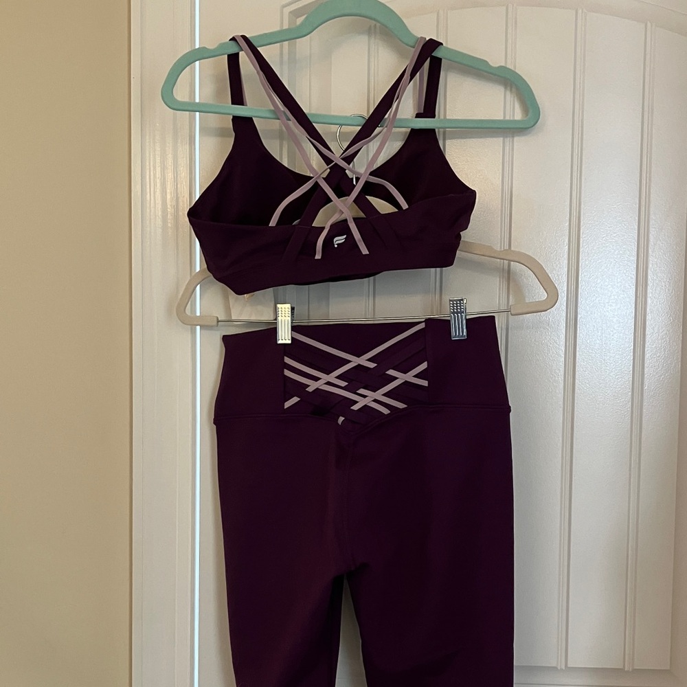 Fabletics Purple Boost Powerhold Strappy Sports Bra and Leggings Set - Picture 2 of 7